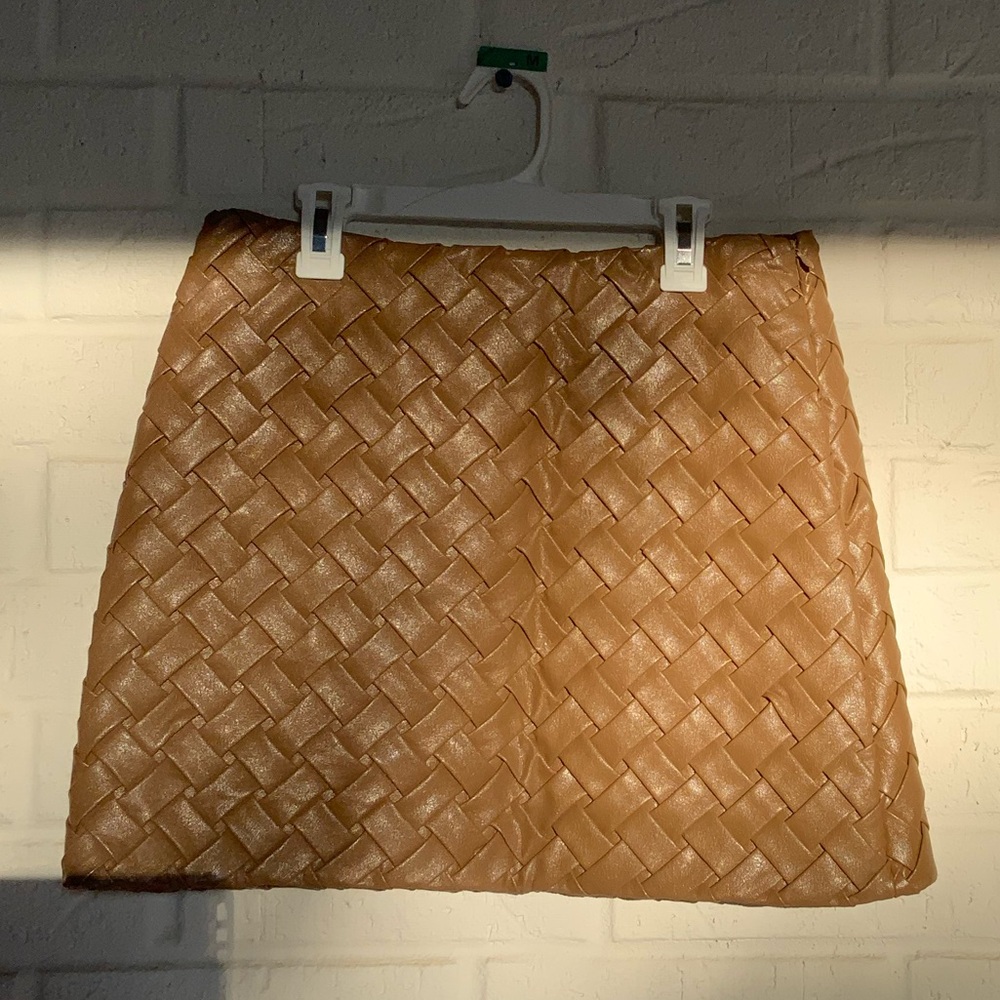 Lumiere Woven vegan leather Brown Mini Skirt